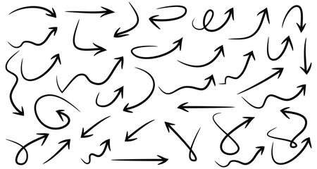 Hand Drawn Curved Arrows Set – Sketch Style Directional Elements