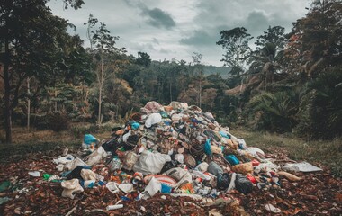 A large pile of garbage in the forest
