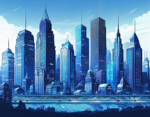 blue cityscape illustration modern urban skyline