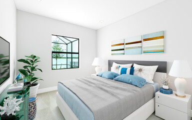 Nautical interior design of a bedroom	

