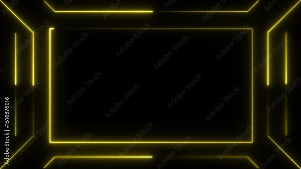 Poster glowing neon border with moving lines animation isolated on black background