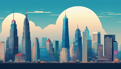 Obraz premium cityscape illustration skyline buildings