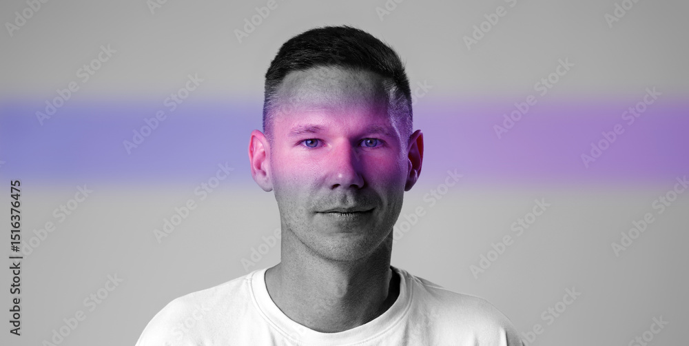 Poster bright abstract portrait of a man with a playful color scheme in a minimalist setting