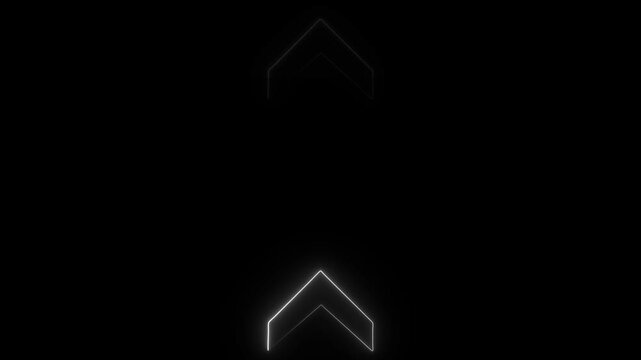 glowing neon up arrow animation on black background, white arrow loop animation pointing up. Neon up direction arrow icon animation on black background. Animated arrow icon pointing up. - Powered by Adobe