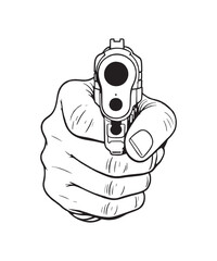 illustration of hand holding a gun, vector gun lineart hand holding gun
