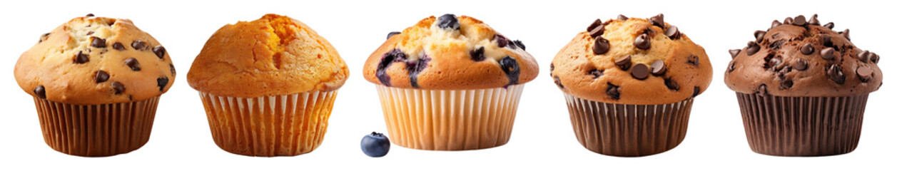 Plakat PNG Delicious assorted muffins displayed, element set on transparent background