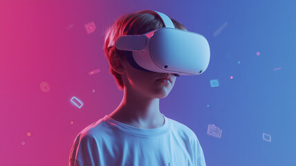 VR体験に没頭する少年の未来感