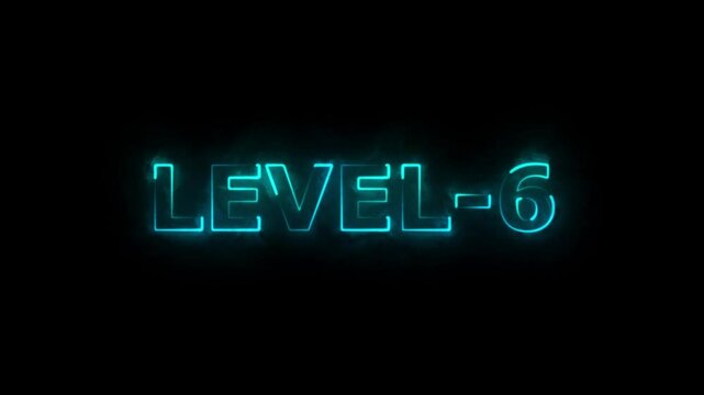 level-6 neon bright text font colorful animation. Glowing level-6 text with glitch effects animation. game concept next level icon isolated on black background
