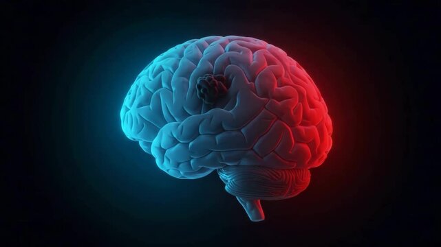 Colorful 3 d illustration of human brain,brain tumor,cerebral infarction. Medical health concept. Science 4k video