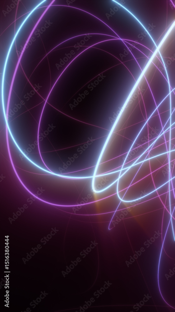 Poster bright neon light trails weaving dynamically across a dark background in a colorful abstract composi