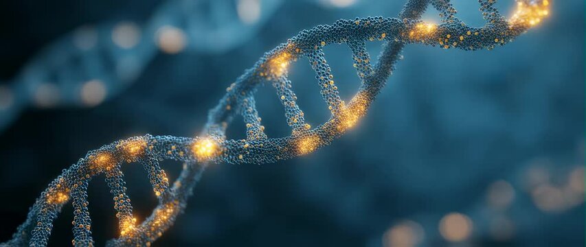 Anamorphic video glowing DNA double helix, symbolizing epigenetic modification