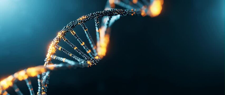Anamorphic video glowing DNA double helix, symbolizing epigenetic modification