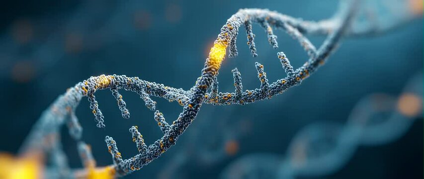 Anamorphic video glowing DNA double helix, symbolizing epigenetic modification