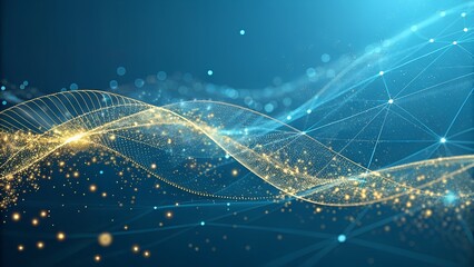 Background of Blue Data Migration with the Concept of Abstractly sparkling Gold particles. design illustration