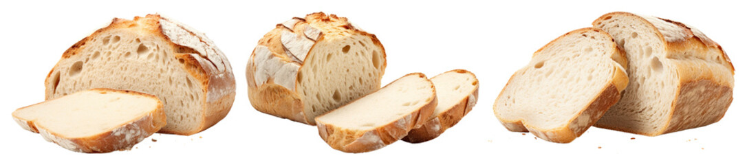 PNG Freshly baked artisan bread slices, element set on transparent background