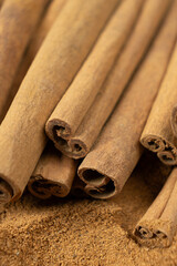 Cinnamon sticks, natural macro texture