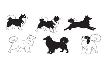 Fototapeta premium Collection of Six Dog Breed Silhouettes Elegant Black and White Illustrations