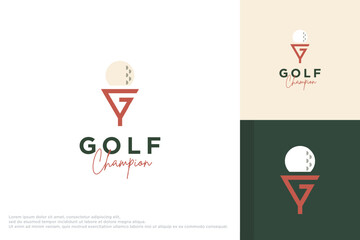 golf club emblem logotype template vector Design Illustration with letter g ball tee logo element.