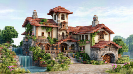 Obraz premium Elegant artistic depiction of a country-style house with a scenic environment