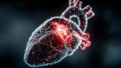 Human Heart animation, cardiology animation with glowing neon line, the heart's chambers, arteries, and veins - Powered by Adobe