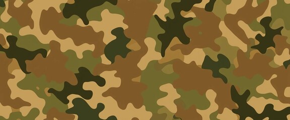 Fototapeta premium Abstract army camouflage pattern, muted greens, browns, and tans Irregular shapes blend seamlessly, background, soldier