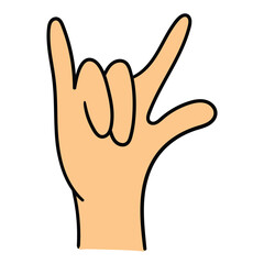 Obraz premium Hand drawn cartoon rock horn gesture on white background.