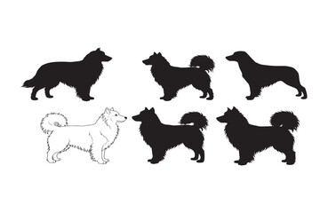 Collection of Dog Breed Silhouettes Black, White, and Line Art Illustrations