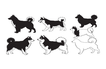 Collection of Husky Dog Breed Silhouettes Black and White Vector Illustrations