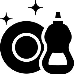 Clean dish with soap bottle icon. Silhouette style.