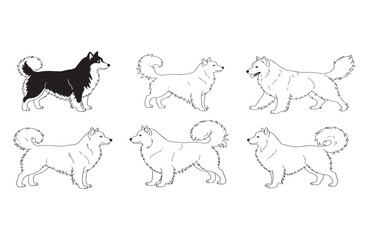 Collection of Husky Dog Breed Line Drawings Black, White, and Fluffy Variations