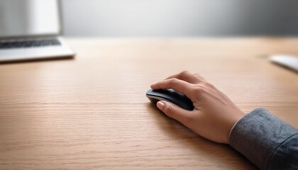 Fototapeta premium hand using modern mouse on light wood desk
