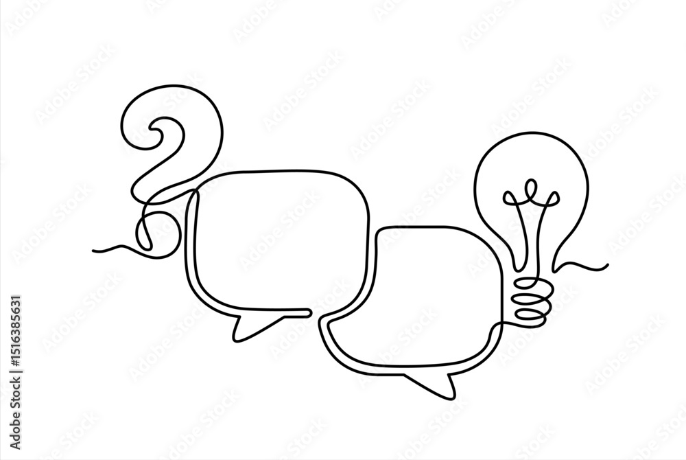 Poster quick tips. continuous one line drawing of question mark, light bulb and speech bubbles. trendy line