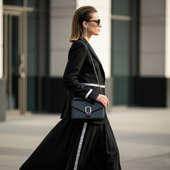 a posh lady in a different style of modern fashion from a side view