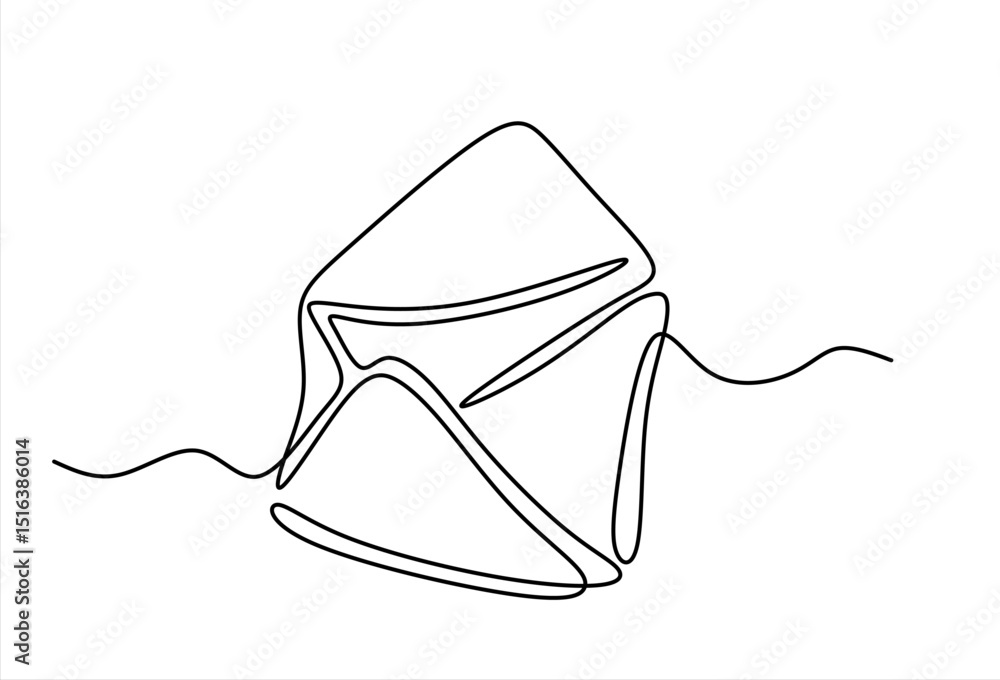 Poster continuous line drawing of open envelope with a letter. continuous line drawing of open envelope wit
