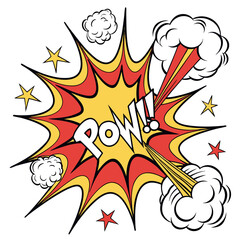 Comic Book Explosion with Pow Text in Colorful illustration style. Vector illustration.