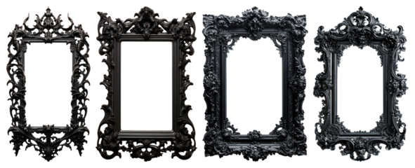 PNG Elegant ornate black frames, element set on transparent background