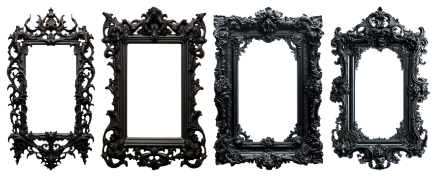 PNG Elegant ornate black frames, element set on transparent background