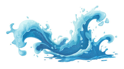 Cartoon water splash with droplets forming a dynamic, stylized wave, isolated on a transparent background, ideal for adding a refreshing touch to designs
