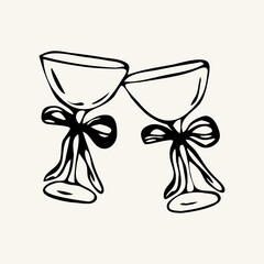 Cocktail glasses icon. Cheers symbol. Party and celebration simple Minimal Pictogram. Cocktail party invitation sign for greeting cards, postcards, invitations, menu design. Vector illustration