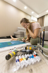 Female Artist Painting at Home