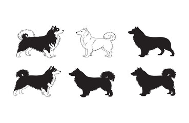 Elegant Husky Dog Silhouettes Black and White Vector Illustrations