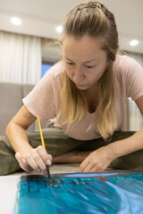 Female Artist Painting at Home