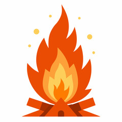 Bonfire burning wood, fire and sparks vector icon on white background.