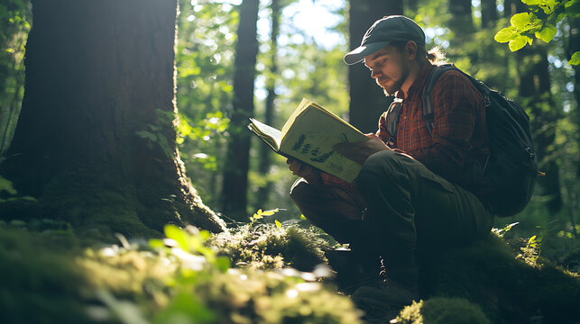  An environmentalist working in a forest, reading the growth of trees (1)