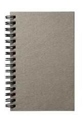 A neutral-toned, blank notebook with a spiral binding against a black background.
