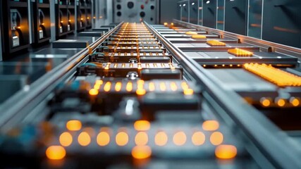 This high-tech facility showcases the advanced assembly lines and equipment used in battery production. Watch as intricate processes bring lithium-ion batteries to life within a sleek environment - Powered by Adobe