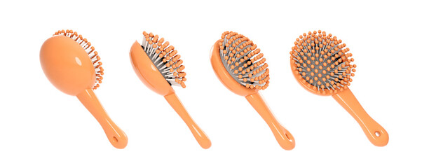 Minimalist orange Hair Brush with a glossy surface on different sides 3d render icon