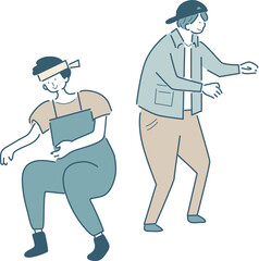 漁港で働く人たちのシンプルな線画のベクターイラスト