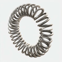 Close-up of a shiny metallic coiled spring bent into a perfect ring with smooth reflective surface, set against a clean off-white background, emphasizing precision, industrial design