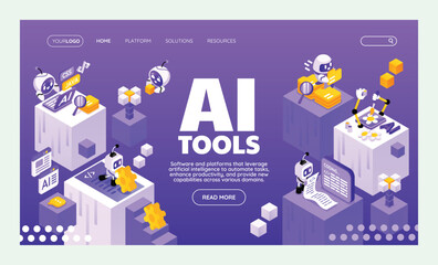 Obraz premium AI Tools Isometric Landing page